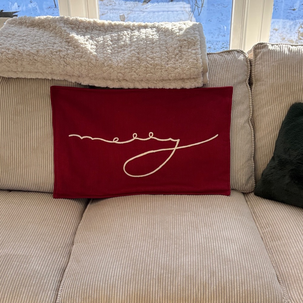 Pottery Barn Red MERRY pillow cover 16x26